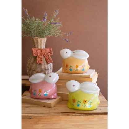 Set of Three Hand Painted Glass Bunnies