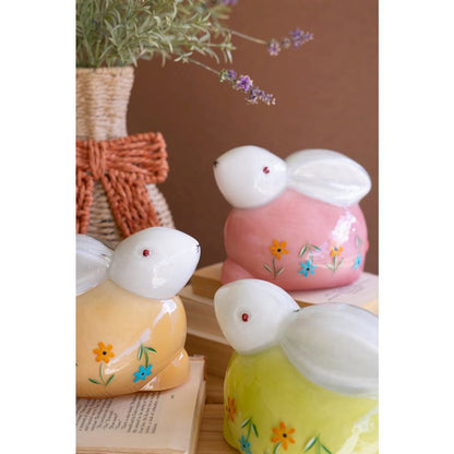 Set of Three Hand Painted Glass Bunnies