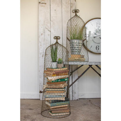 Set Of Two Wire Cloche Topiaries-Old Gold