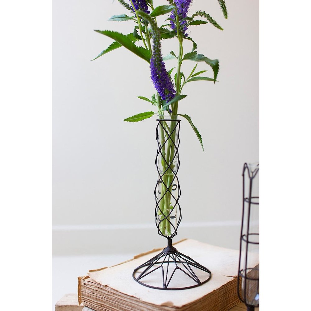 Set Of Three Wire-Wrapped Glass Bud Vases
