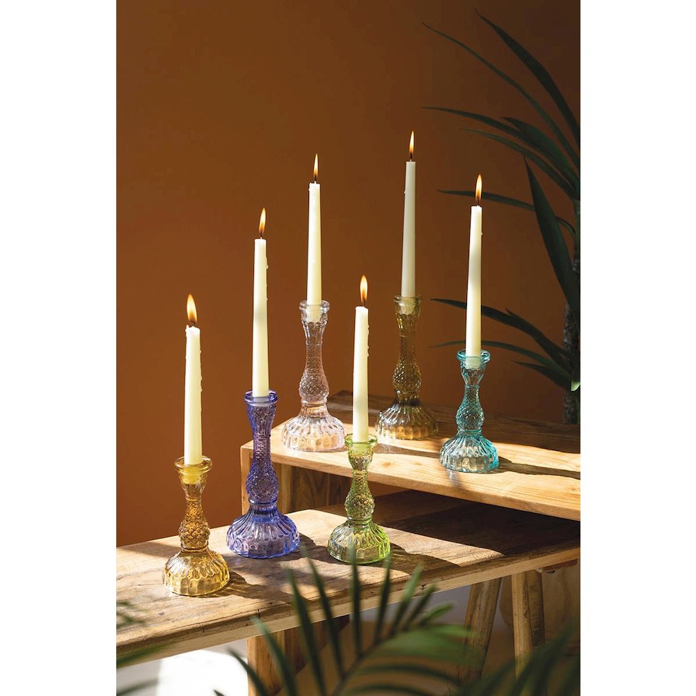 Set Of Six Glass Taper Candle Holders