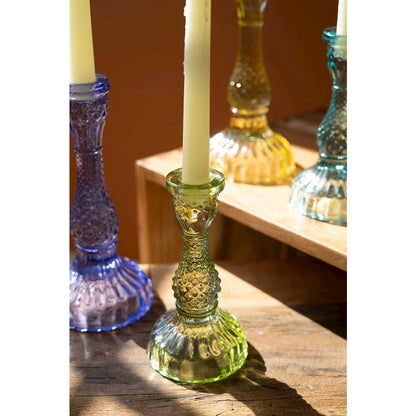 Set Of Six Glass Taper Candle Holders