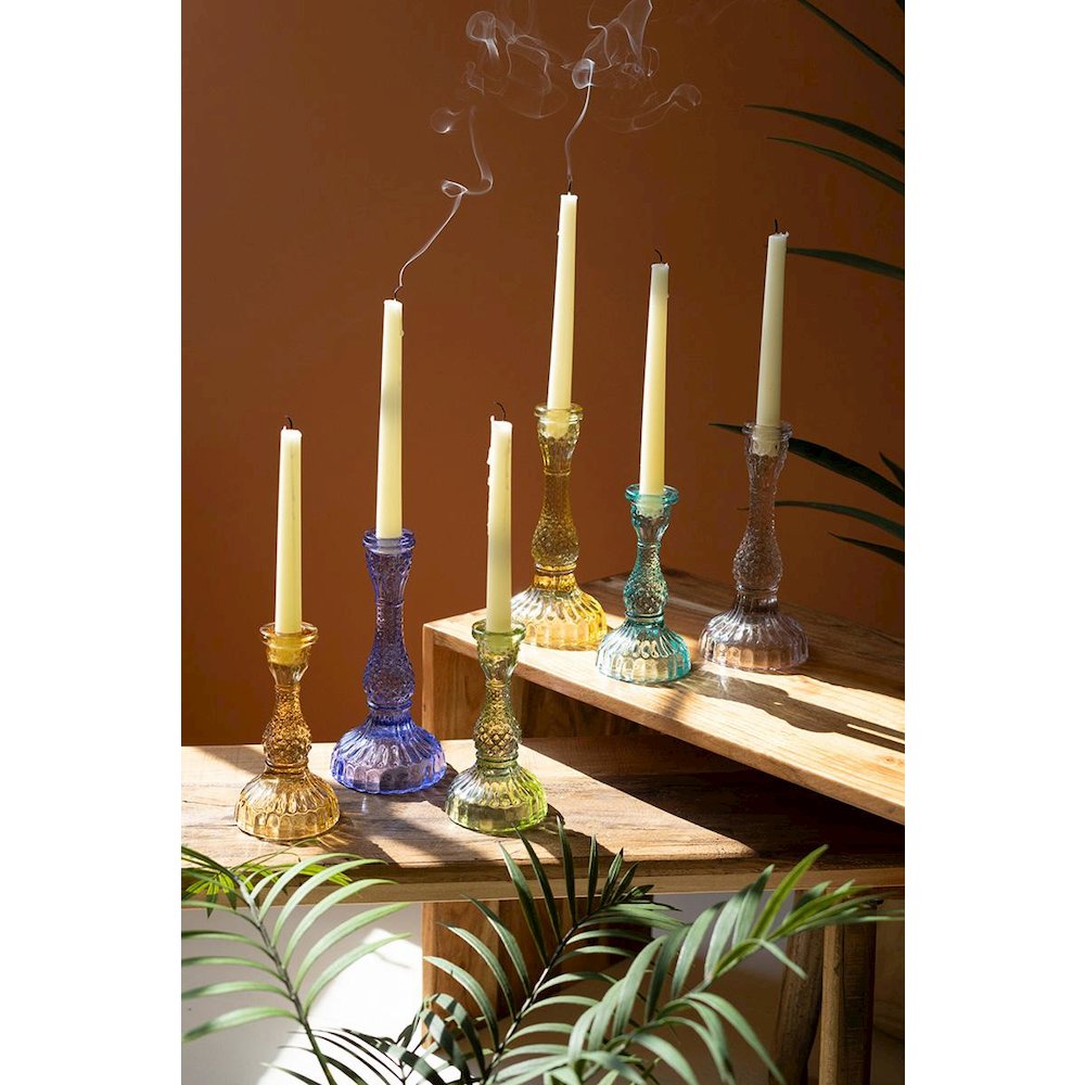 Set Of Six Glass Taper Candle Holders