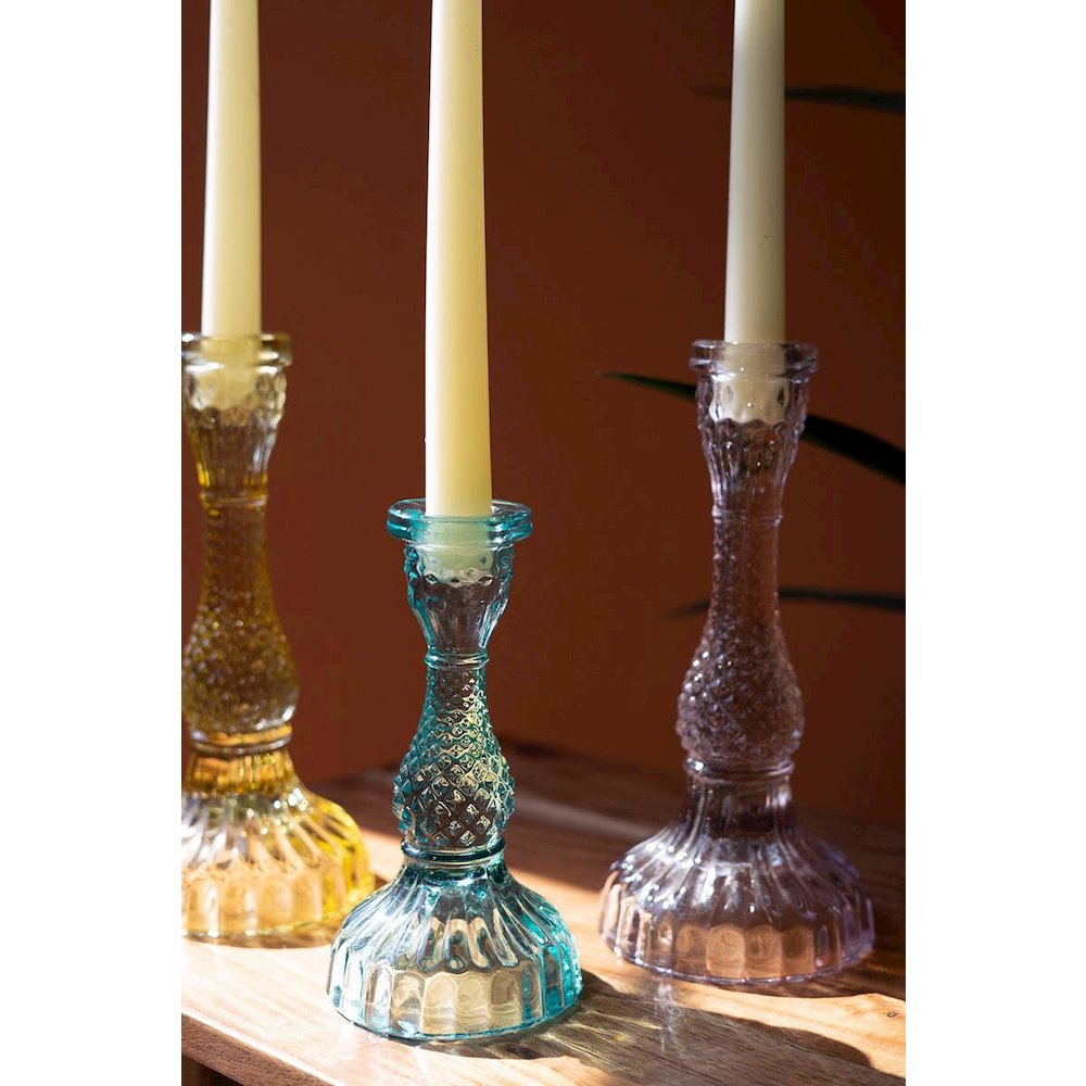 Set Of Six Glass Taper Candle Holders