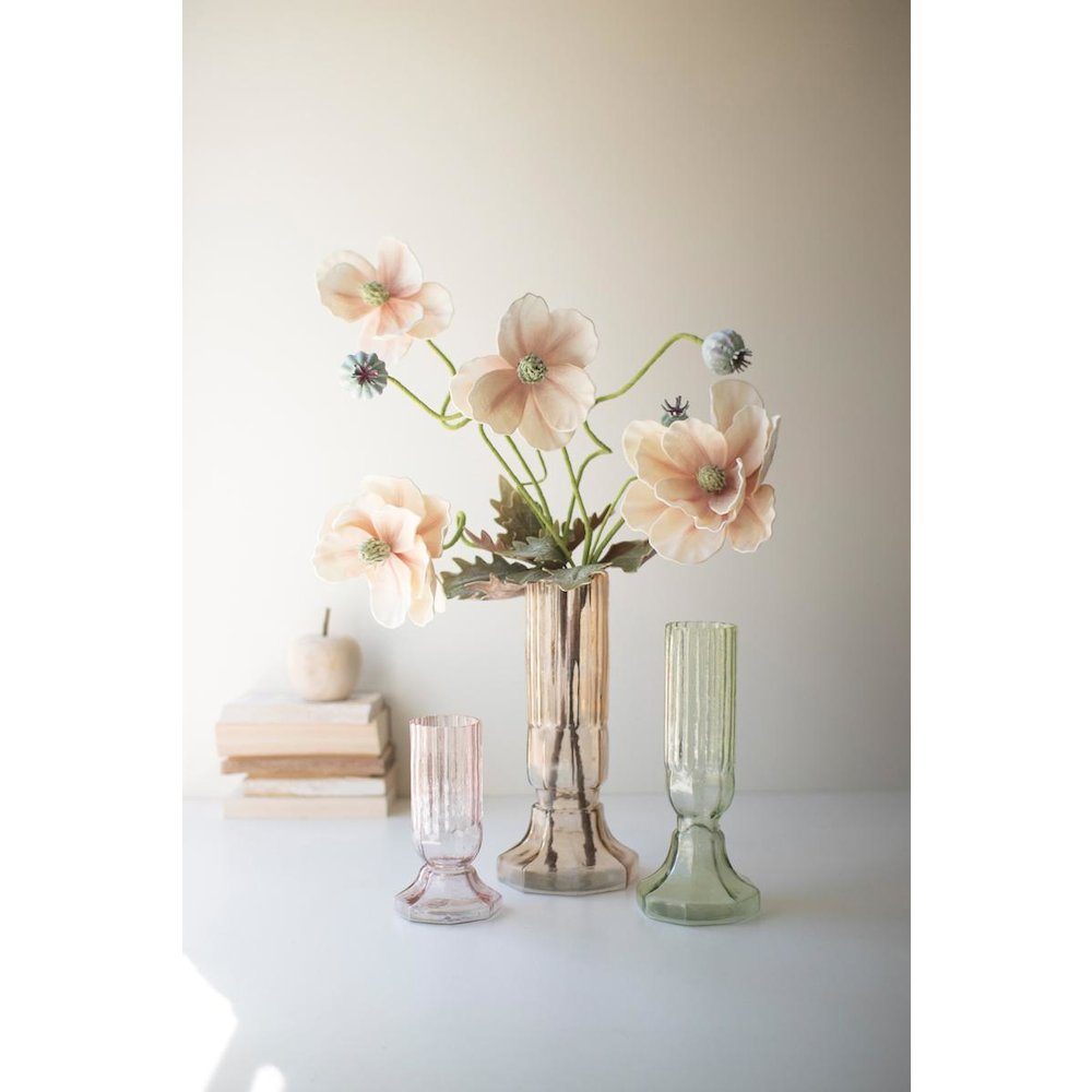 Set Of Three Fluted Glass Vases - One Each Color