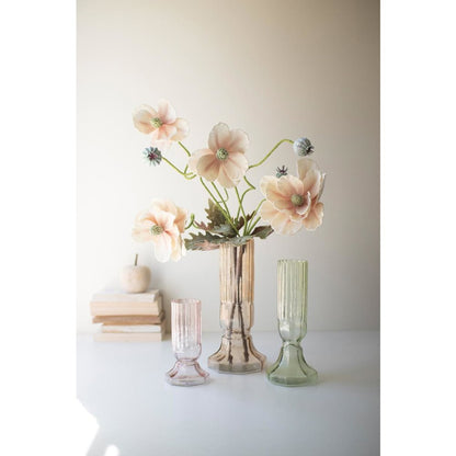 Set Of Three Fluted Glass Vases - One Each Color