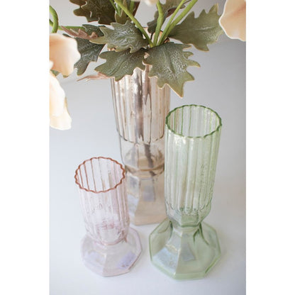Set Of Three Fluted Glass Vases - One Each Color