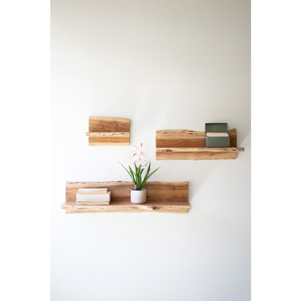 Set Of Three Live-Edge Acacia Wood Floating Shelves