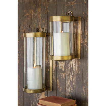 Glass & Brass Finish Wall Mounted Hurricane-Large