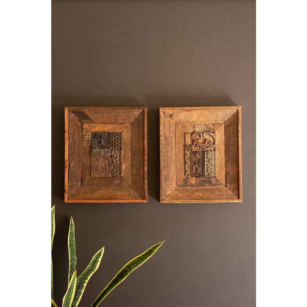 Set Of Two Repurposed Wood Framed Block Stamps