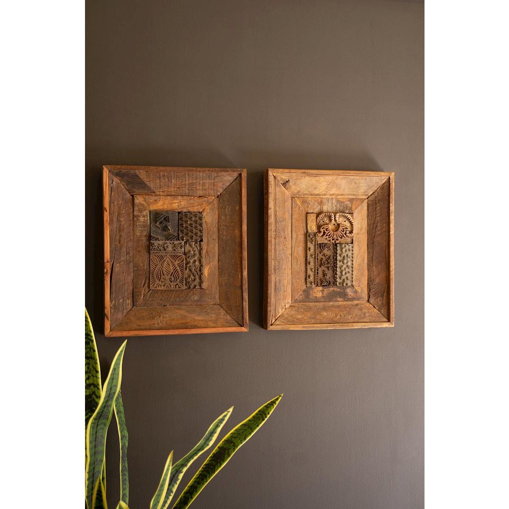 Set Of Two Repurposed Wood Framed Block Stamps