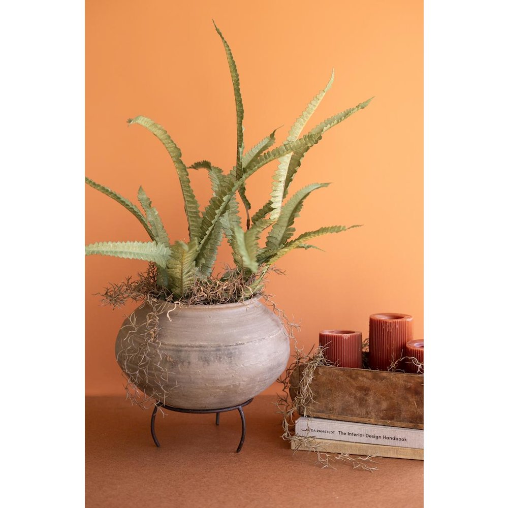 Black Clay Urn on an Iron Stand