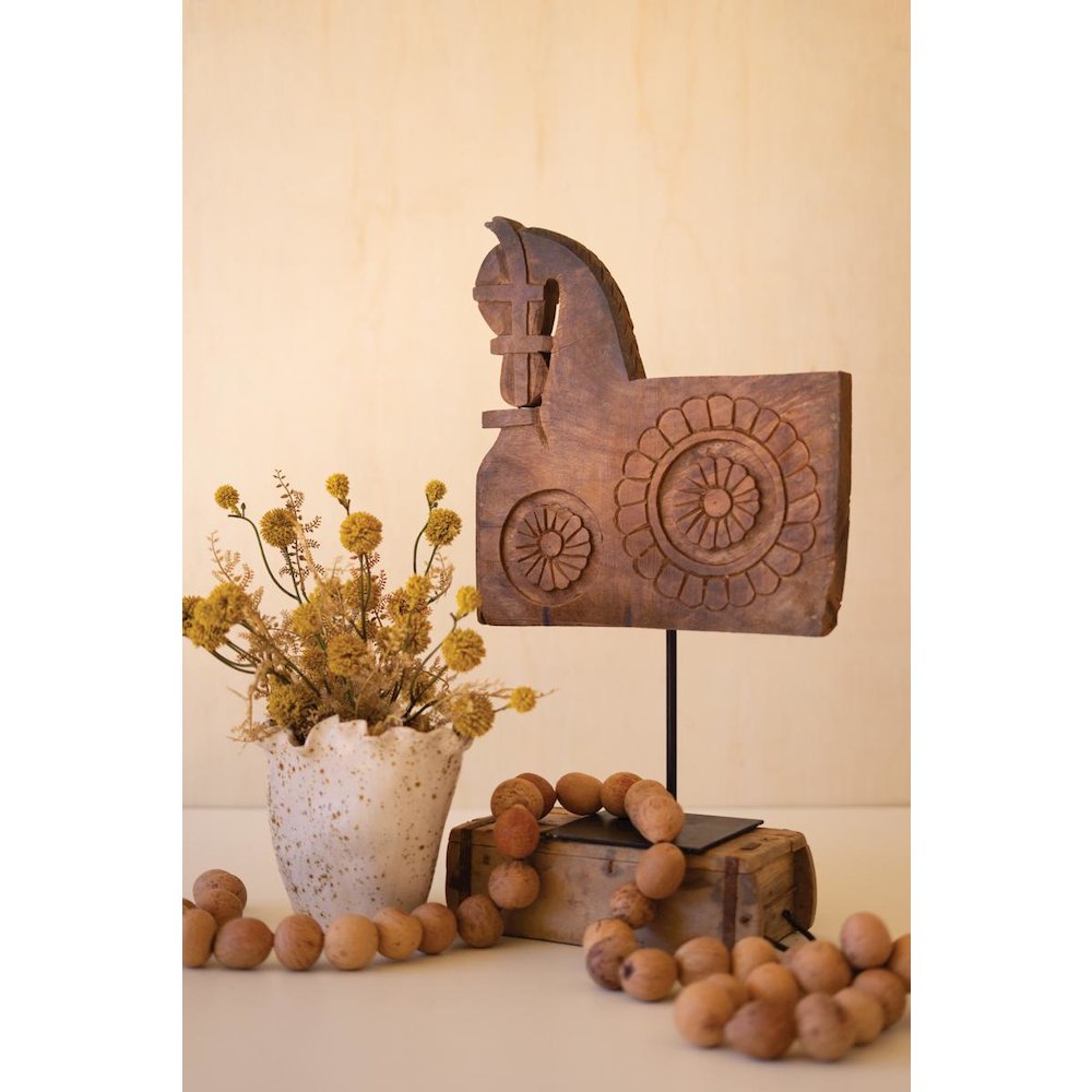 Repurposed Wooden Horse Sculpture On An Iron Base