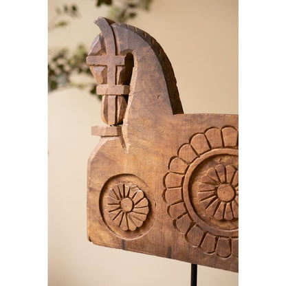 Repurposed Wooden Horse Sculpture On An Iron Base