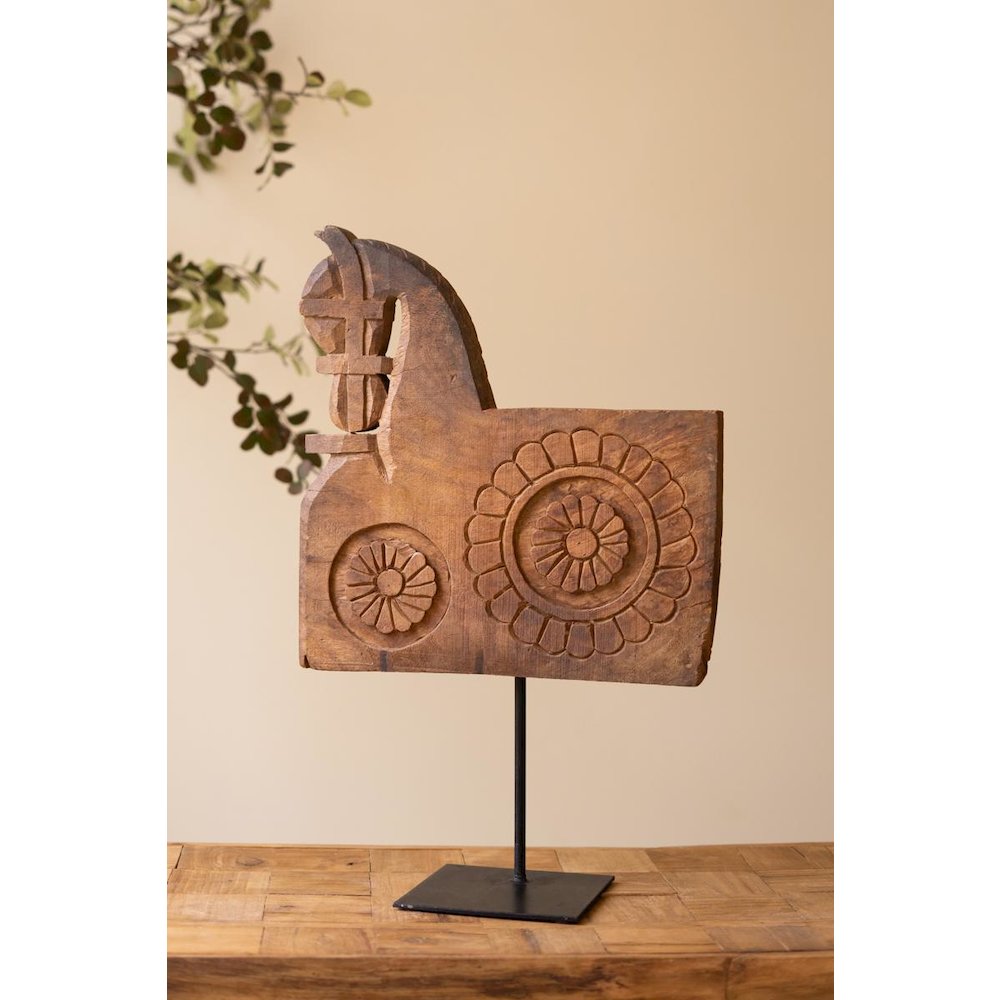 Repurposed Wooden Horse Sculpture On An Iron Base