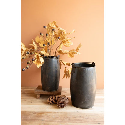 Set of Two Hammered Iron Buckets with Handles