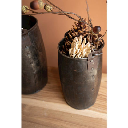 Set of Two Hammered Iron Buckets with Handles