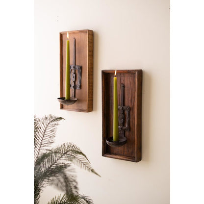 Wooden Wall Sconce With Repurposed Iron Spoon Candle Holder