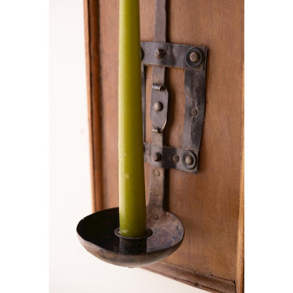 Wooden Wall Sconce With Repurposed Iron Spoon Candle Holder