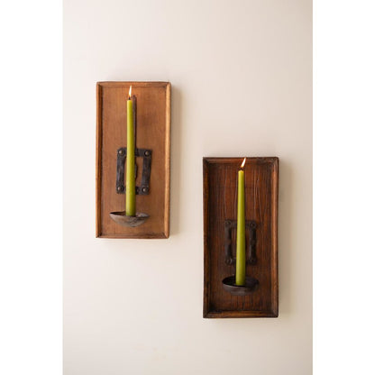 Wooden Wall Sconce With Repurposed Iron Spoon Candle Holder