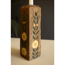 Set of Two Recycled Wood Taper Candle Holders W Painting