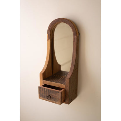 Arched Wood Framed Mirror With Drawer