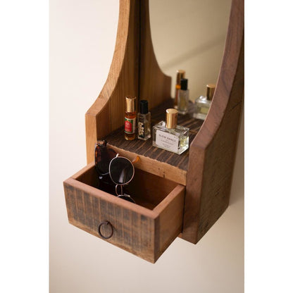 Arched Wood Framed Mirror With Drawer