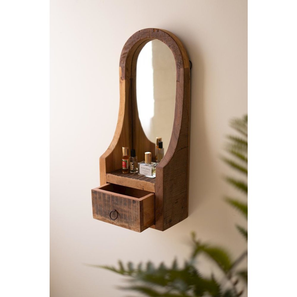 Arched Wood Framed Mirror With Drawer