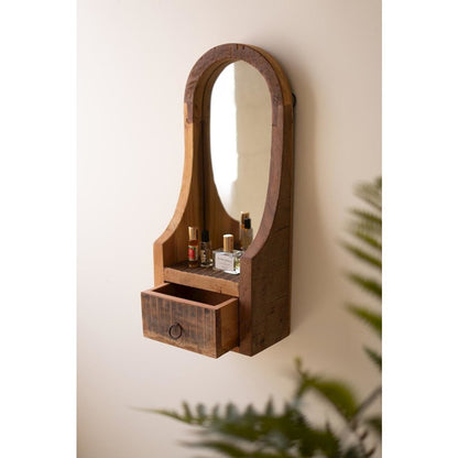 Arched Wood Framed Mirror With Drawer