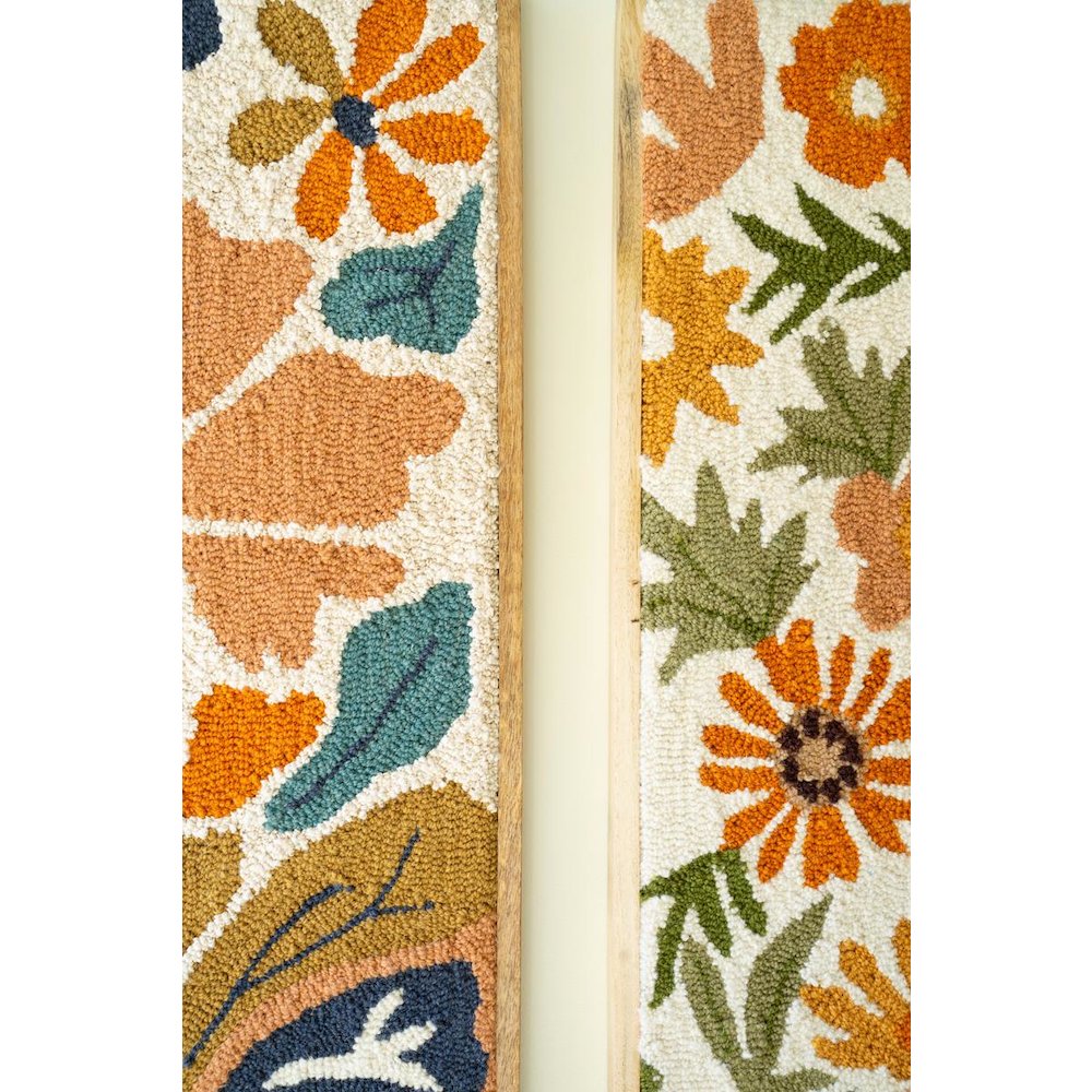 Set Of Two Wood Framed Hand Hooked Wall Art - Florals