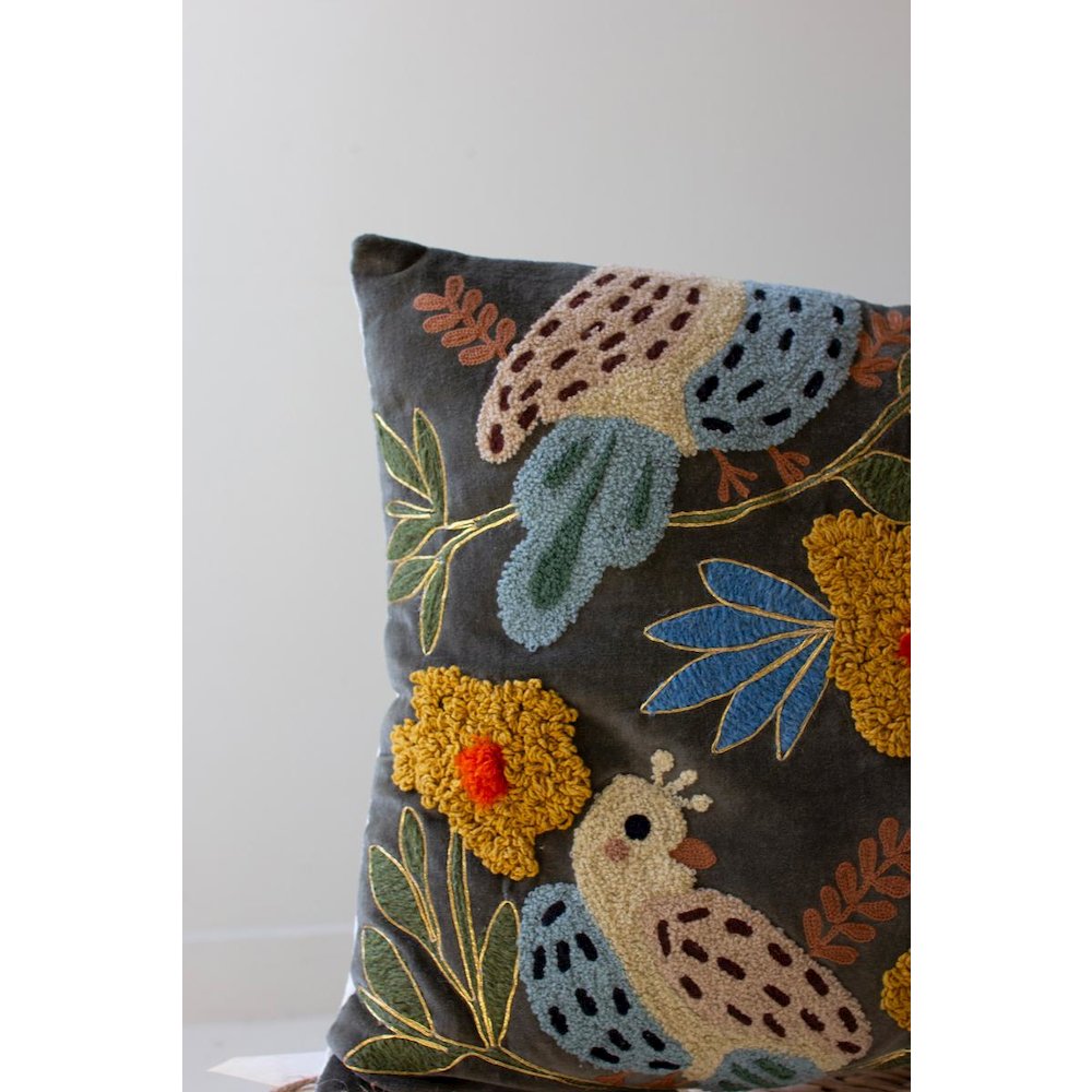 Set Of Two Embroidery Pillows With Birds - One Each Color