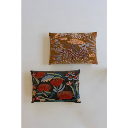 Set Of Two Embroidery Pillows With Flowers - One Each Color