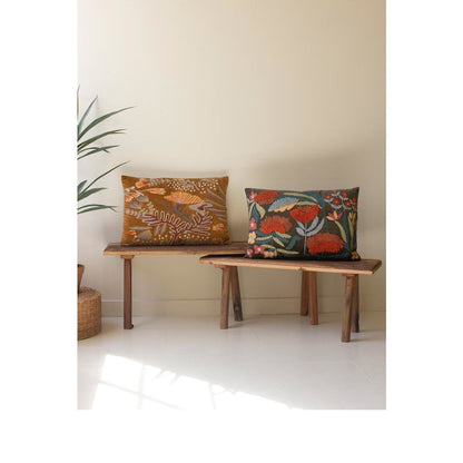 Set Of Two Embroidery Pillows With Flowers - One Each Color