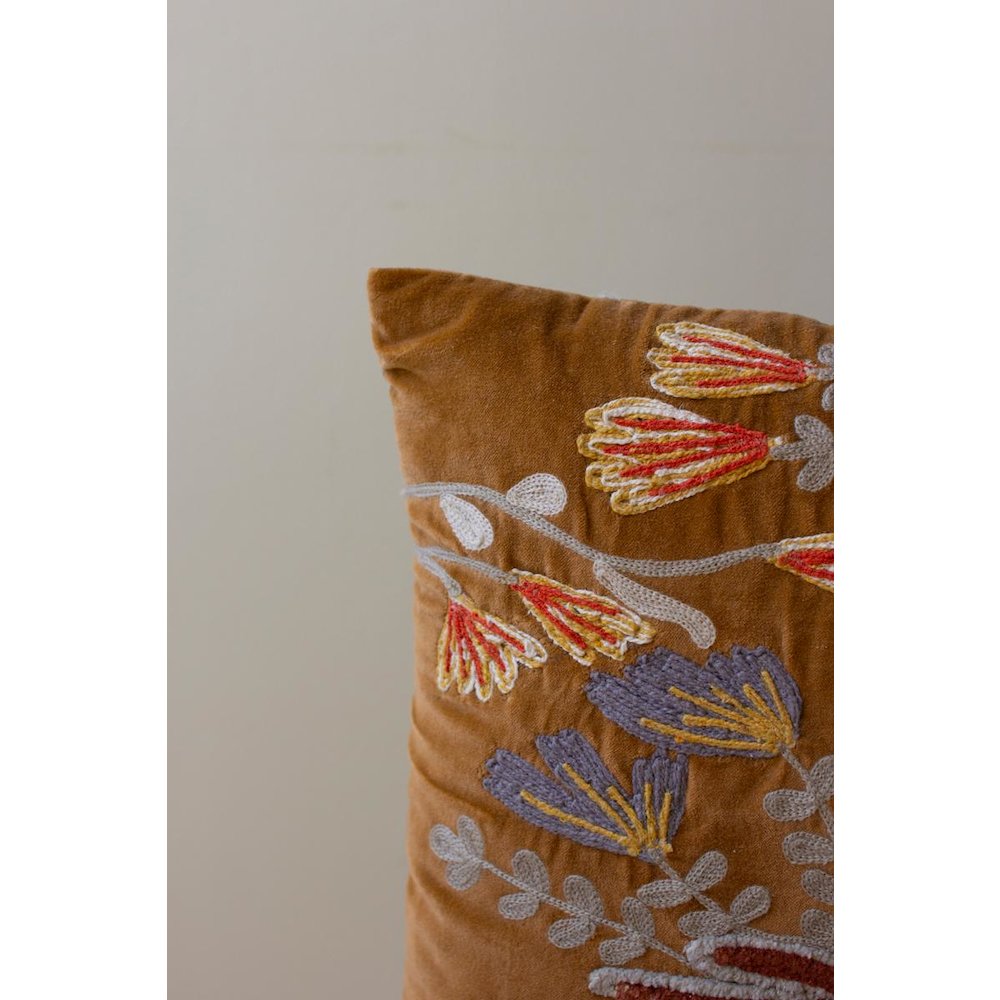 Set Of Two Embroidery Pillows With Flowers - One Each Color