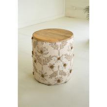 Round Embroidered Accent Table with Mango Wood Top