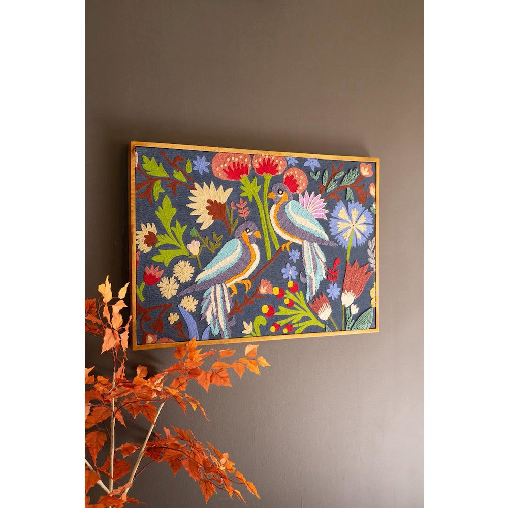 Framed Hand Hooked Art - Birds And Flowers