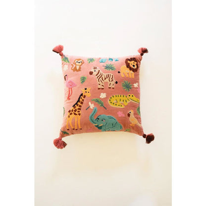 Velvet Embroidery Pillow - Animals