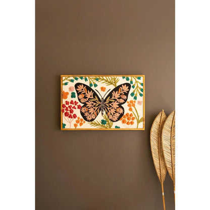 Framed Hand-Hooked Art With Butterfly And Flowers