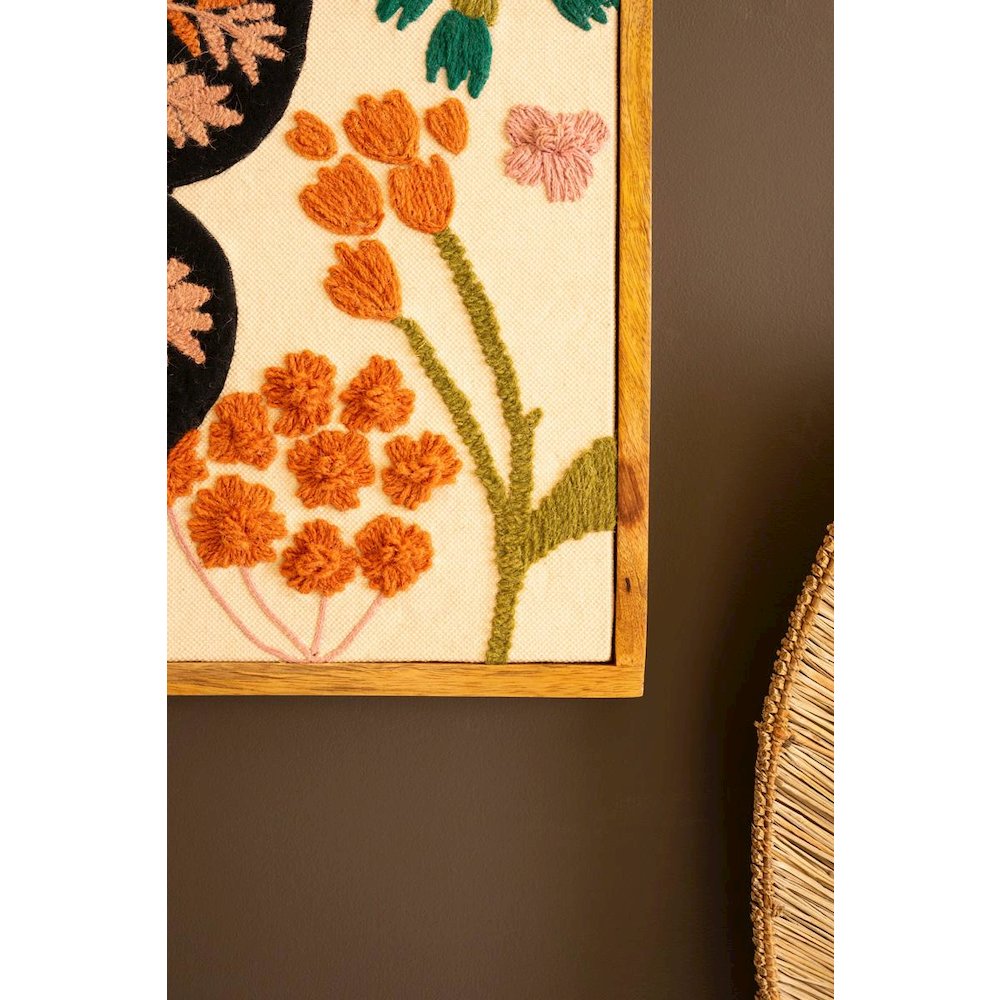 Framed Hand-Hooked Art With Butterfly And Flowers