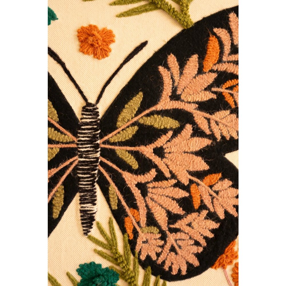 Framed Hand-Hooked Art With Butterfly And Flowers