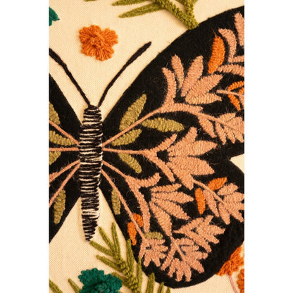 Framed Hand-Hooked Art With Butterfly And Flowers