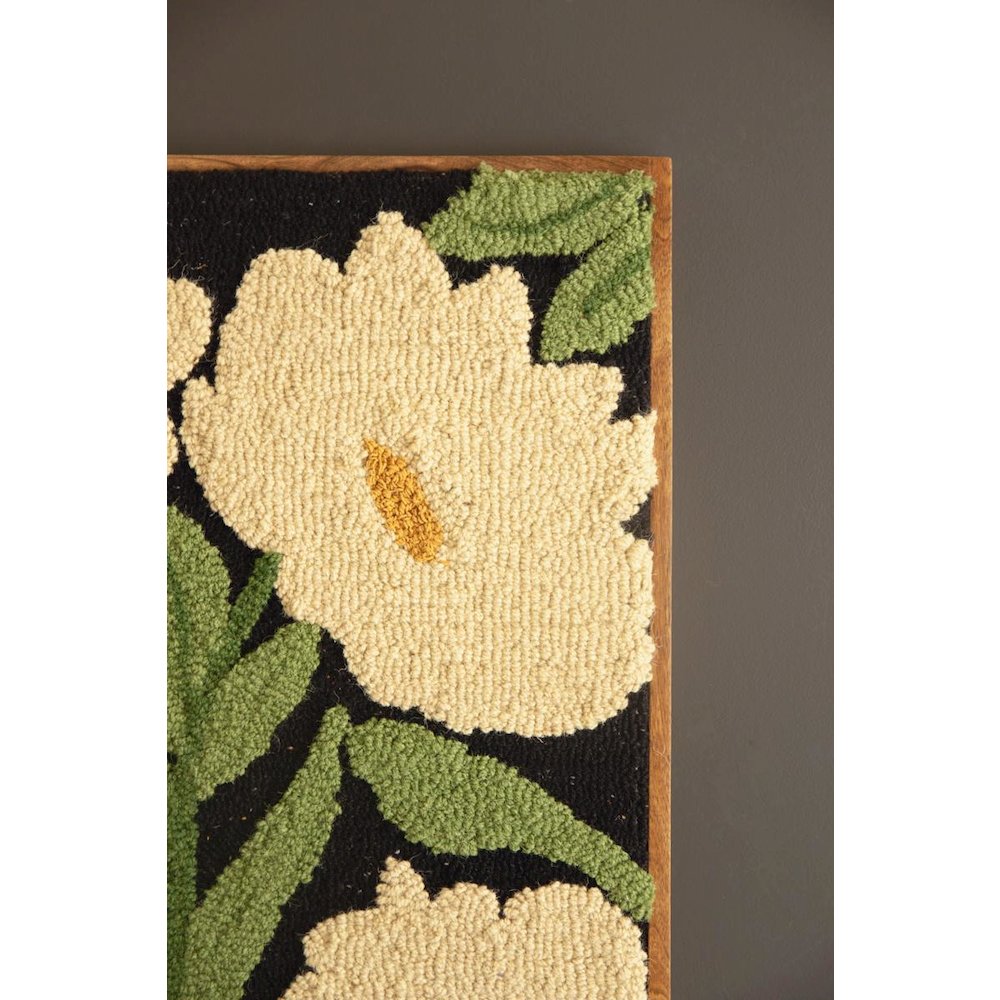 Wood Framed Hand-hooked Art - White Flowers
