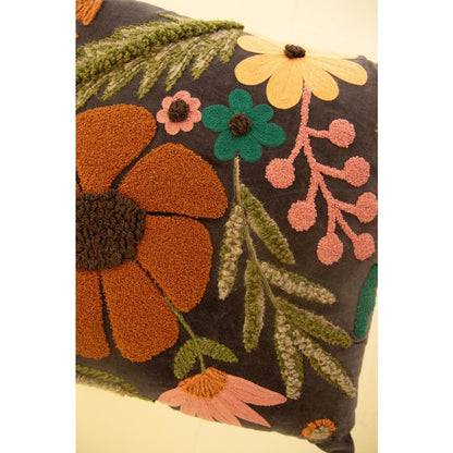 Velvet Embroidery Pillow - Flowers #2
