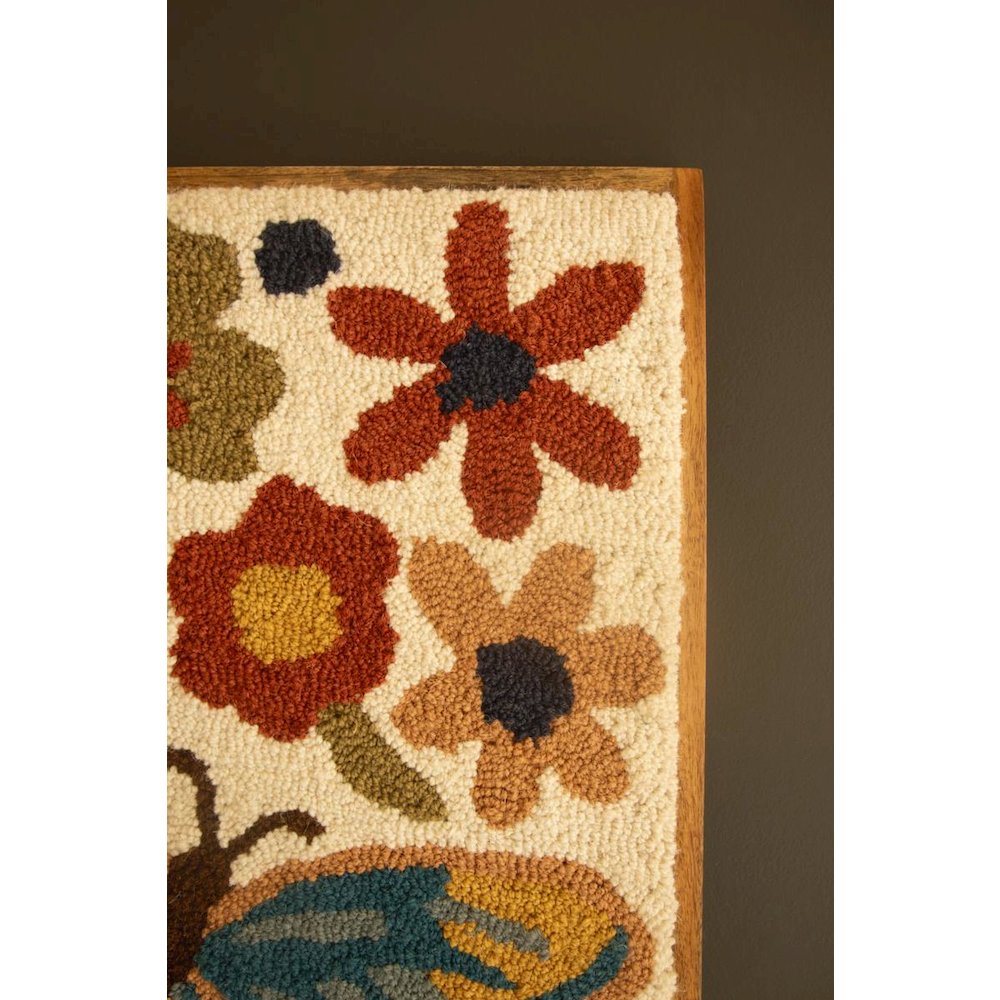 Wood Framed Hand-hooked Flowers & Butterfly