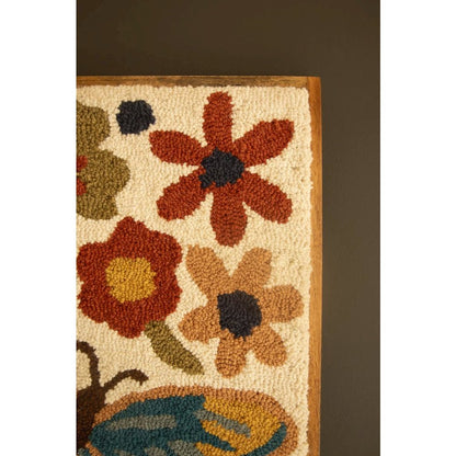Wood Framed Hand-hooked Flowers & Butterfly