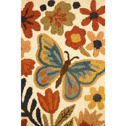 Wood Framed Hand-hooked Flowers & Butterfly