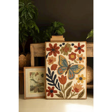 Wood Framed Hand-hooked Flowers & Butterfly