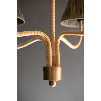 Rattan-Wrapped Chandelier With Raffia Shade