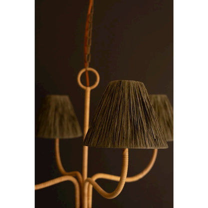 Rattan-Wrapped Chandelier With Raffia Shade