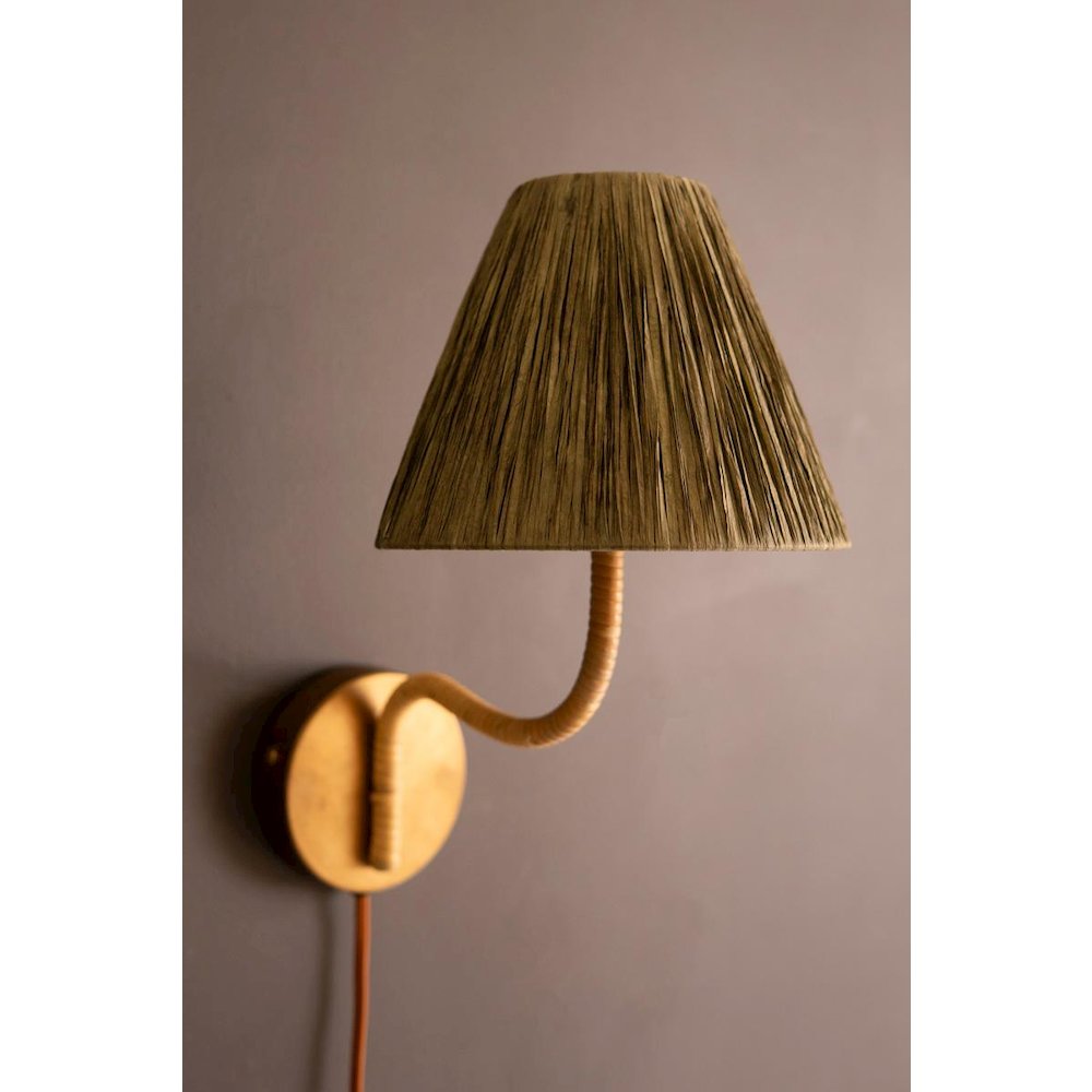 Rattan-Wrapped Wall Light With Raffia Shade